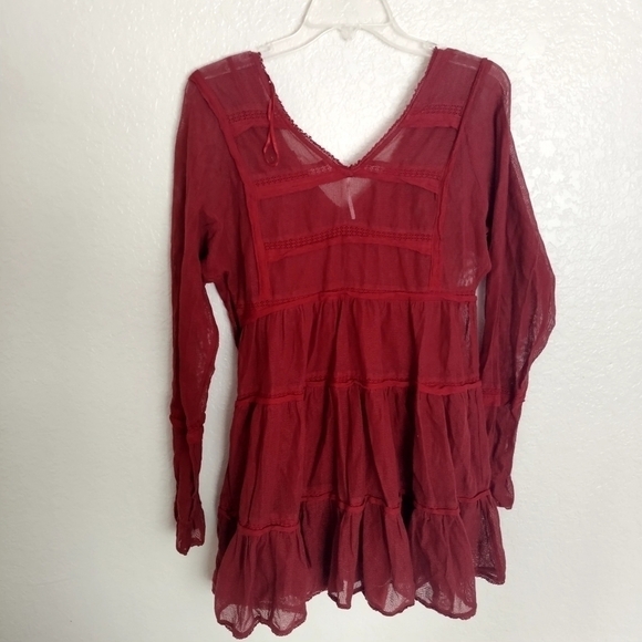 Free People Berlin Mini Dress Burgundy Rust Gauze sz Xs - Picture 9 of 10